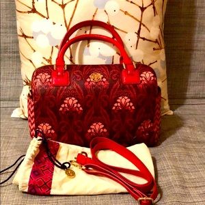 Tory Burch’s Beautiful Red Floral Robinson Satchel